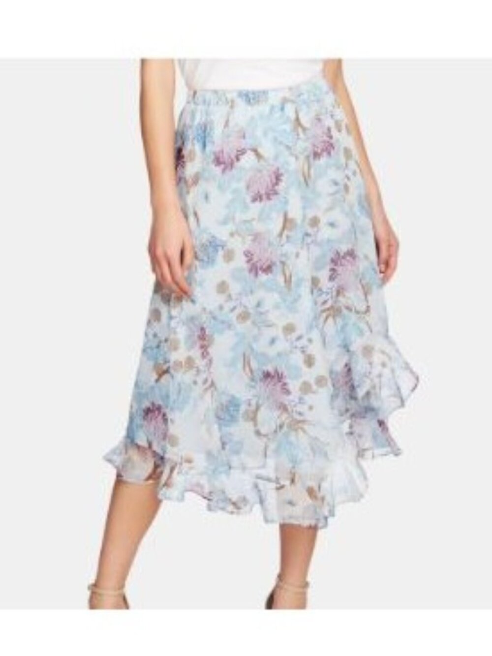Vince Camuto Asymmetric Size XL Floral Midi Pull-On Skirt